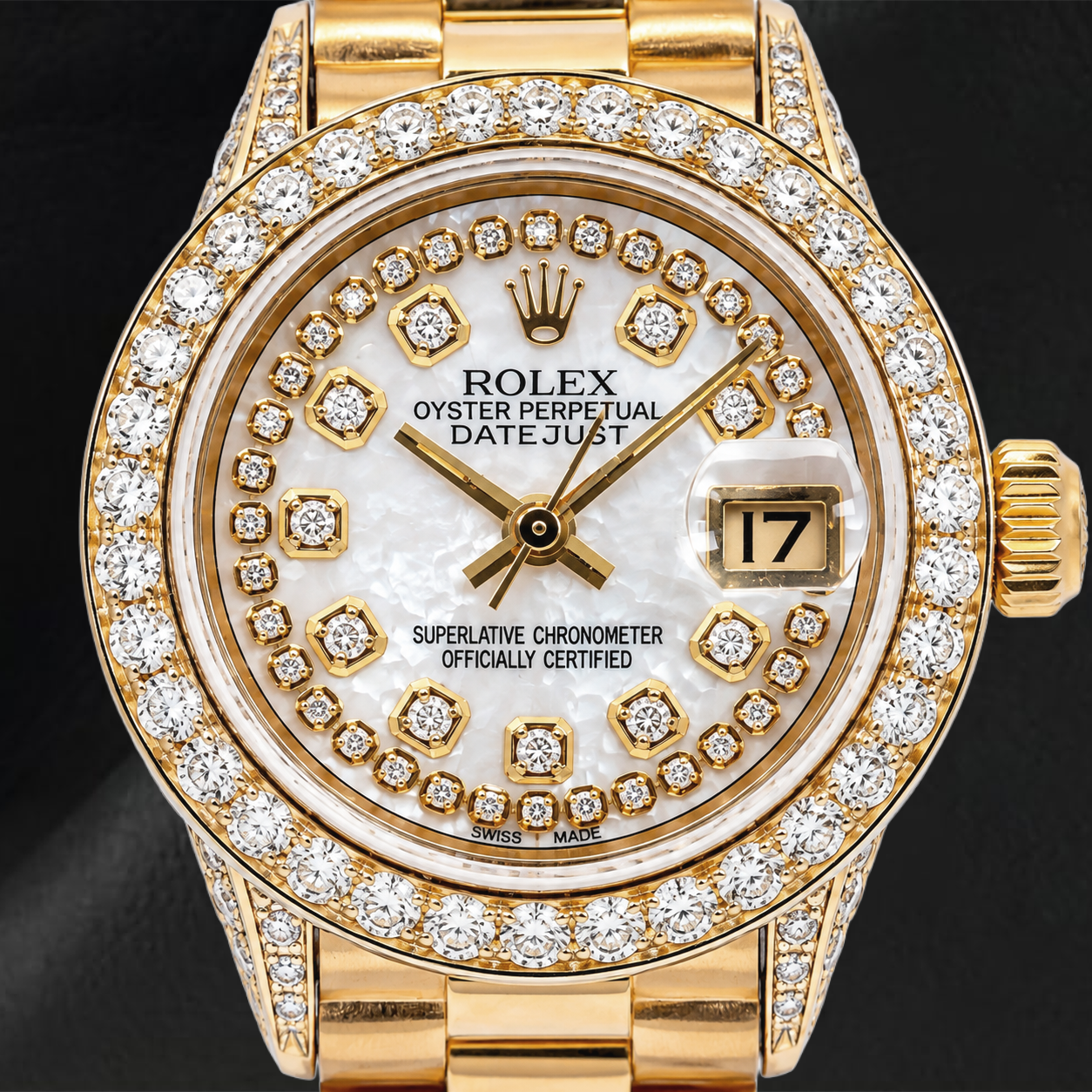 Orologio Rolex Datejust 69178 26 mm Quadrante con Diamanti a Filo in Madreperla Bianca Oro Giallo Bracciale President
