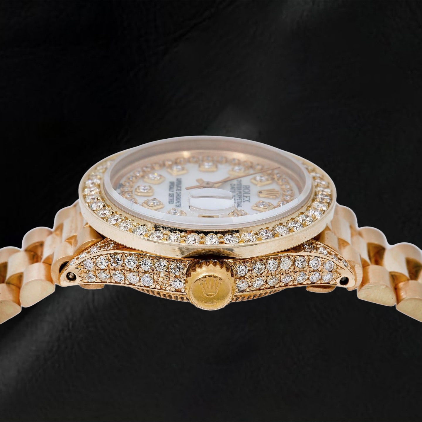 Orologio Rolex Datejust 69178 26 mm Quadrante con Diamanti a Filo in Madreperla Bianca Oro Giallo Bracciale President