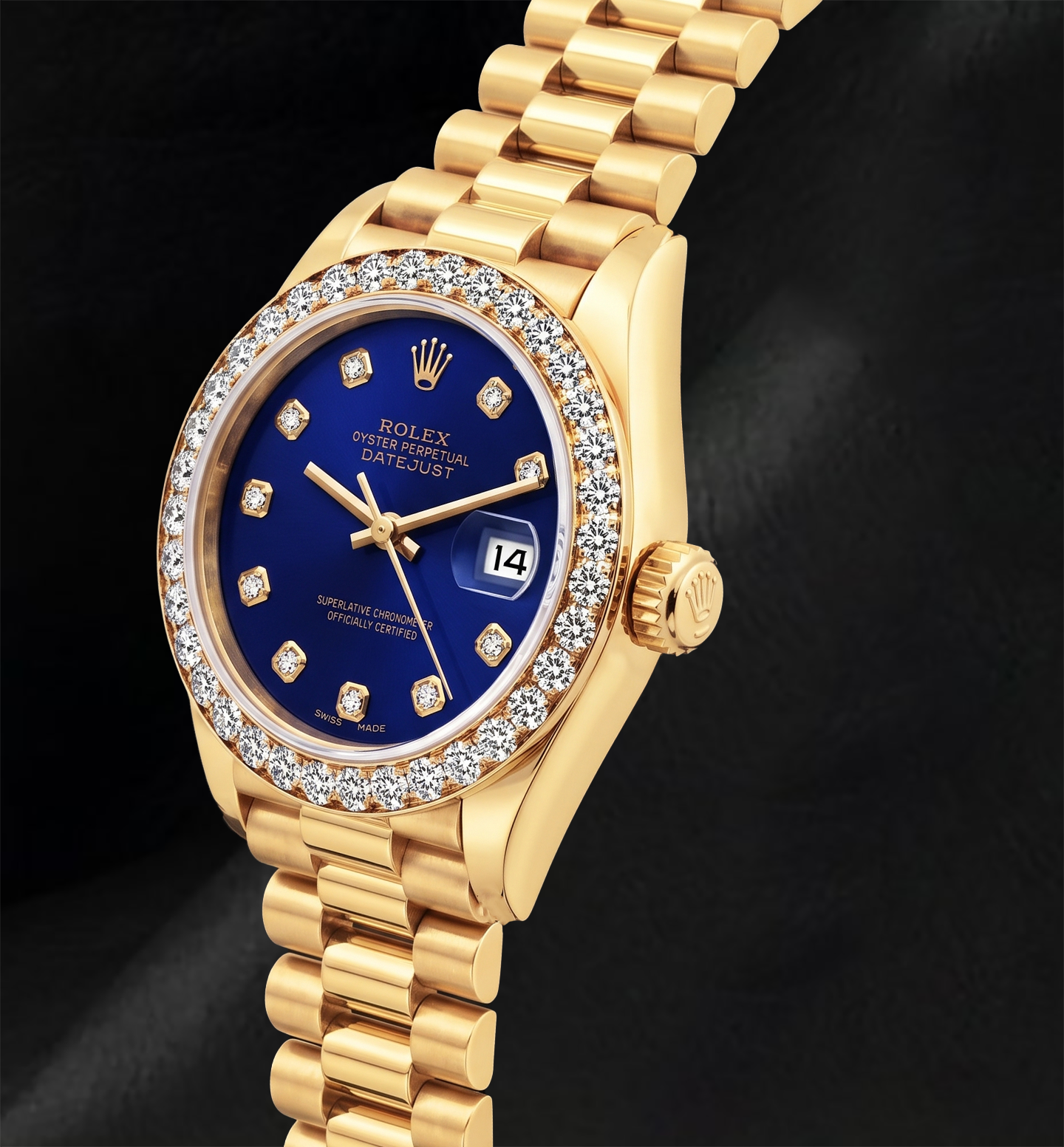 Rolex Datejust 69178 Quadrante Blu con Diamanti 26mm Bracciale President Orologio in Oro 18K