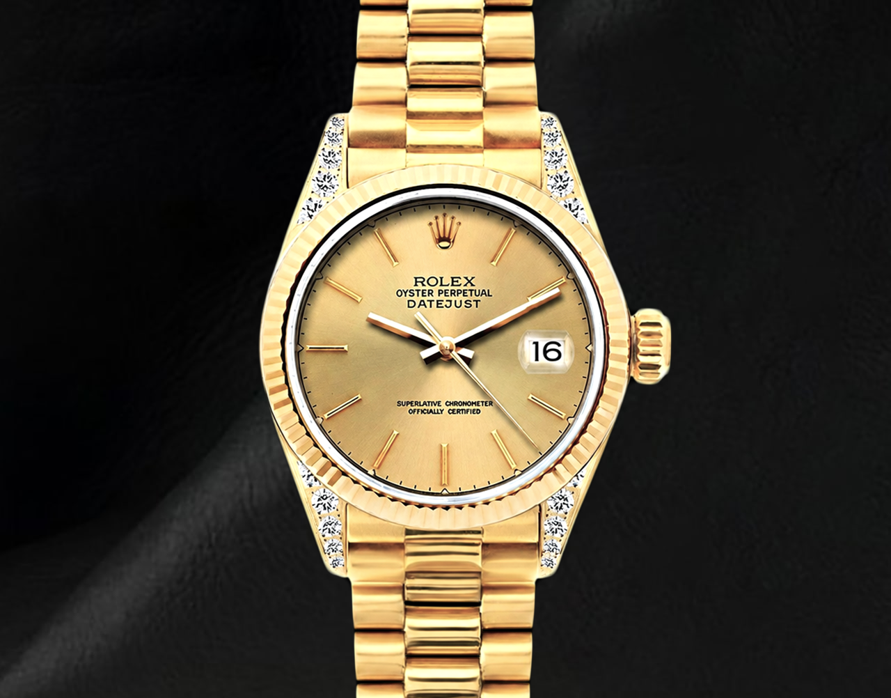 Rolex Datejust 69178 Quadrante Champagne 26 mm Bracciale President Orologio in Oro Giallo 18 carati