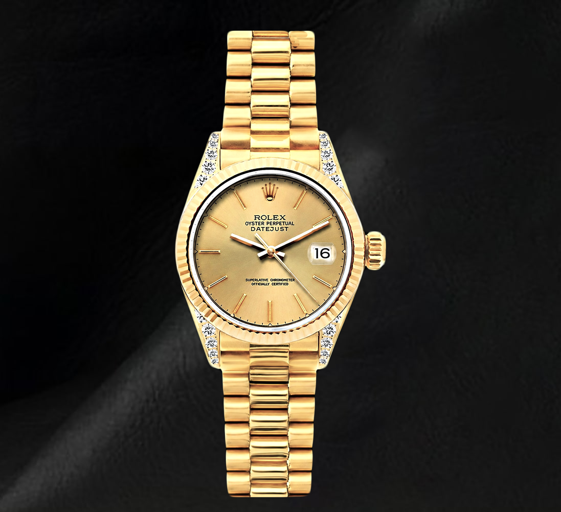 Rolex Datejust 69178 Quadrante Champagne 26 mm Bracciale President Orologio in Oro Giallo 18 carati