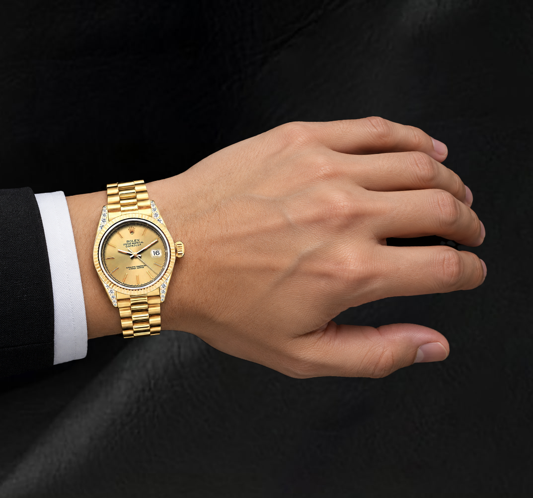 Rolex Datejust 69178 Quadrante Champagne 26 mm Bracciale President Orologio in Oro Giallo 18 carati