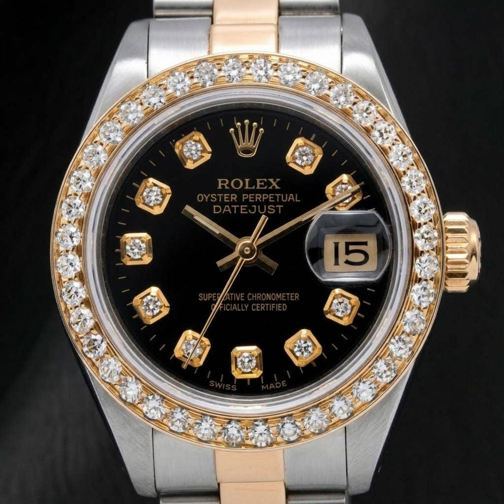 Rolex Datejust 6917 26 mm Orologio Bicolore Quadrante con Diamanti Nero