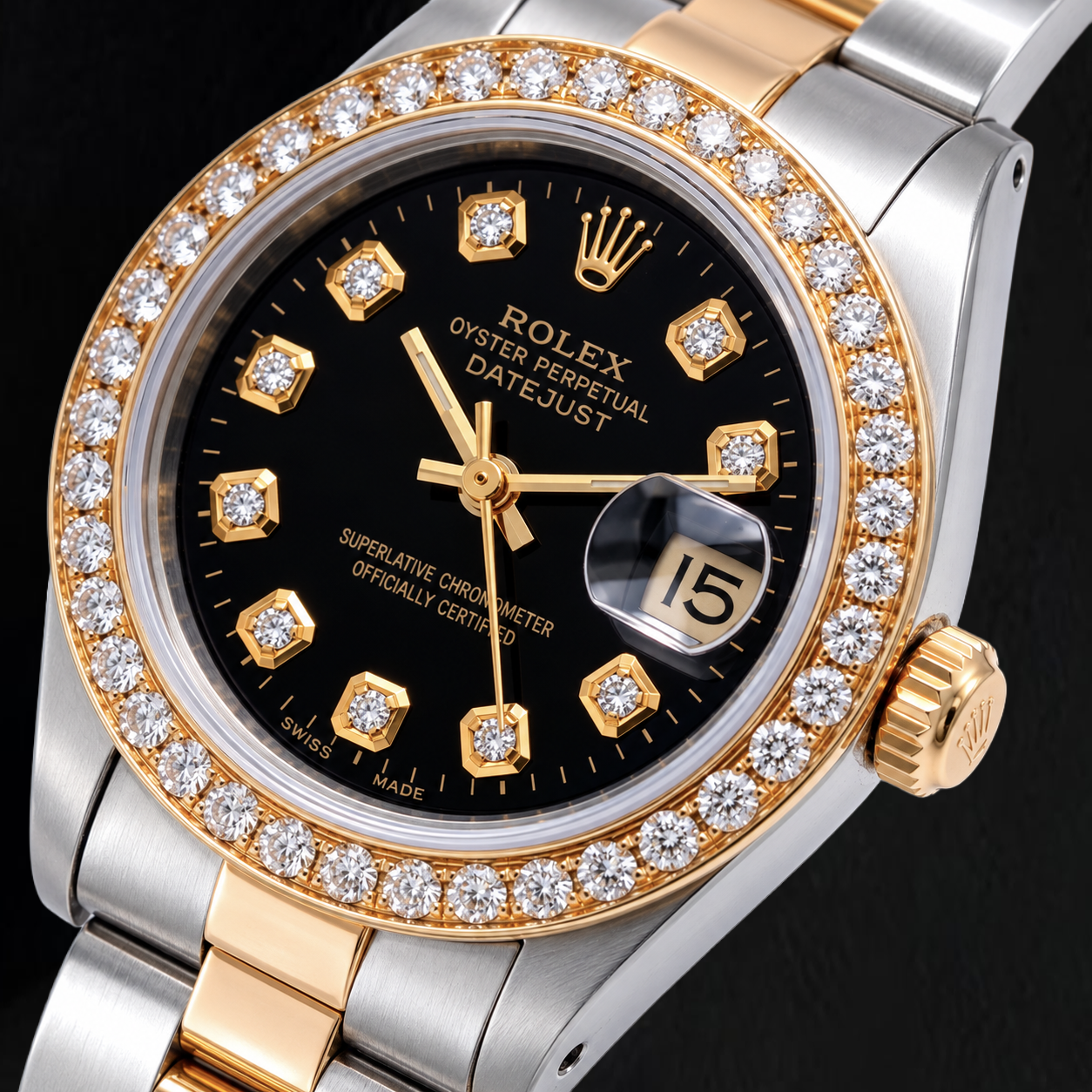 Rolex Datejust 6917 26 mm Orologio Bicolore Quadrante con Diamanti Nero