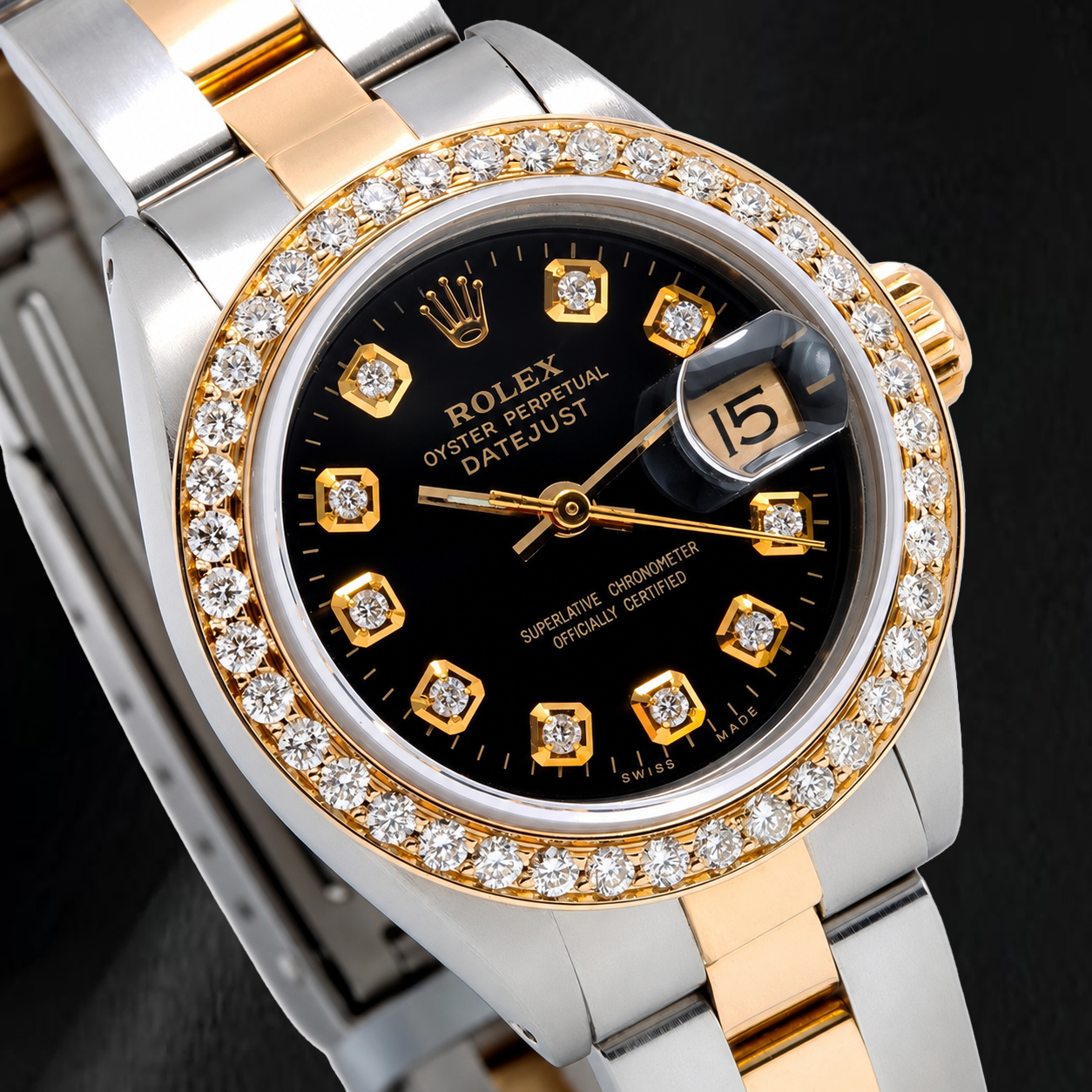 Rolex Datejust 6917 26 mm Orologio Bicolore Quadrante con Diamanti Nero
