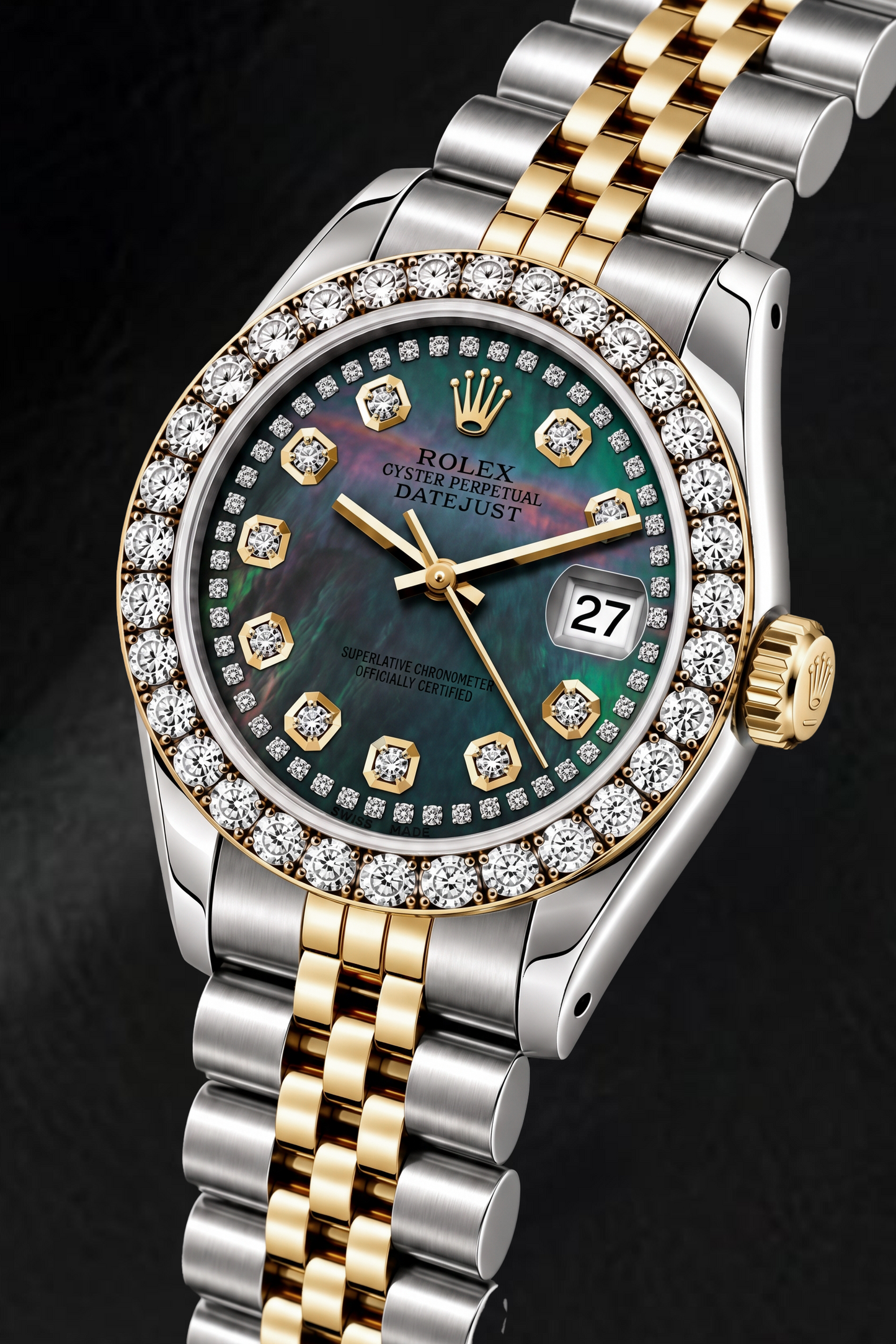 Rolex Datejust 6917 26 mm Orologio Bicolore con Quadrante in Madreperla Nera e Diamanti a Filo
