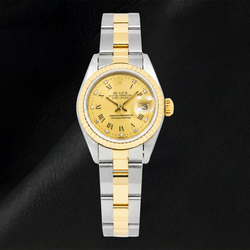 Orologio Rolex Datejust 6917 26 mm Quadrante Champagne con Diamanti e Numeri Romani Bicolore Bracciale Oyster