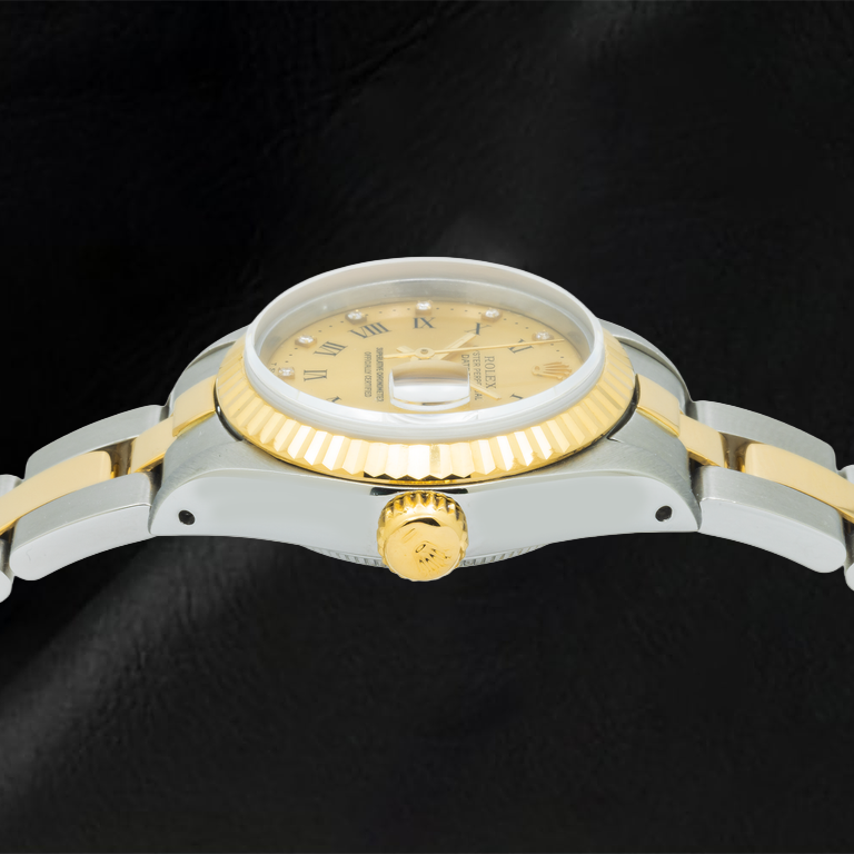 Orologio Rolex Datejust 6917 26 mm Quadrante Champagne con Diamanti e Numeri Romani Bicolore Bracciale Oyster
