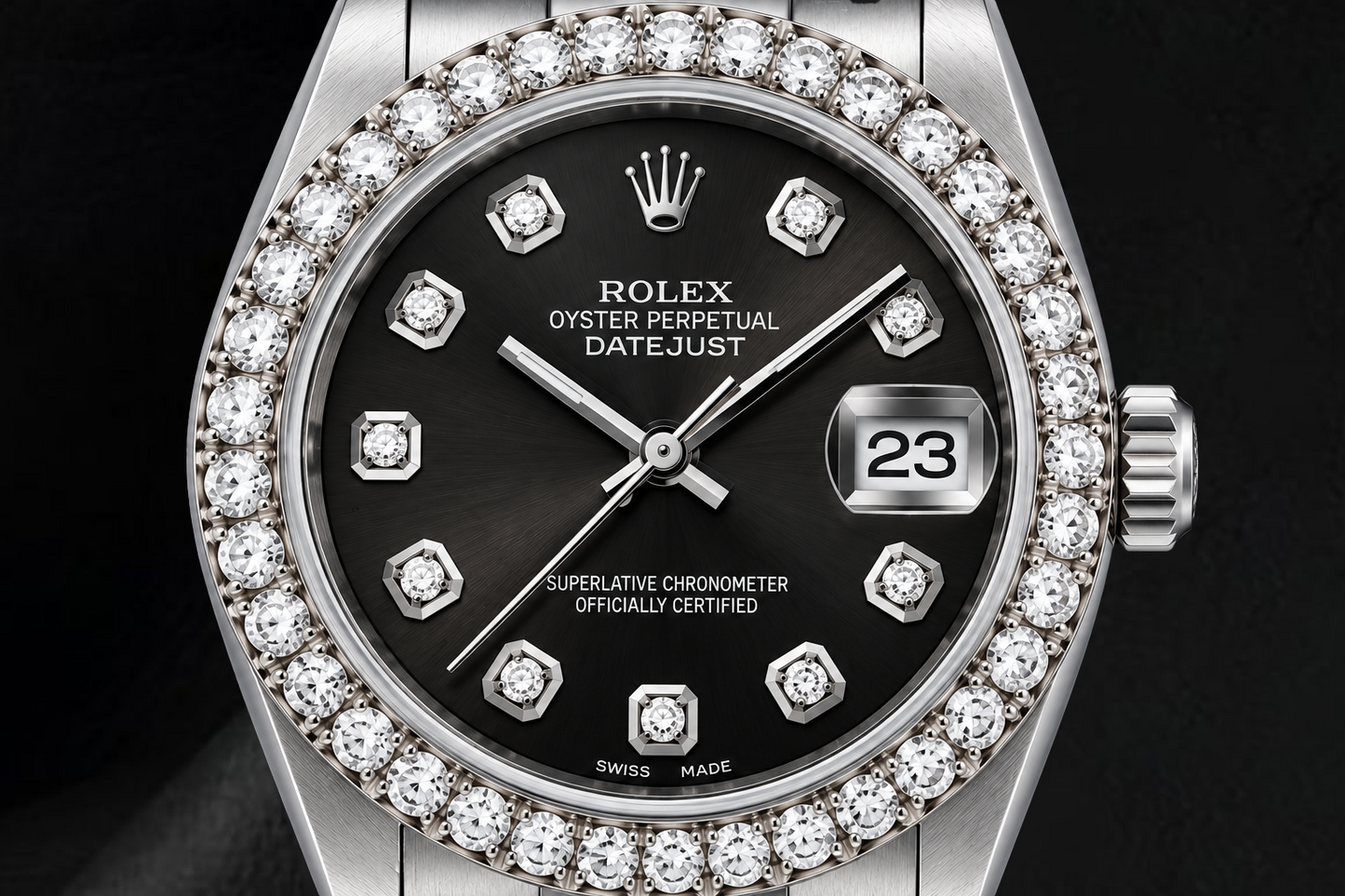 Rolex Datejust 78240 31mm Orologio in Acciaio Inossidabile con Quadrante Nero con Diamanti