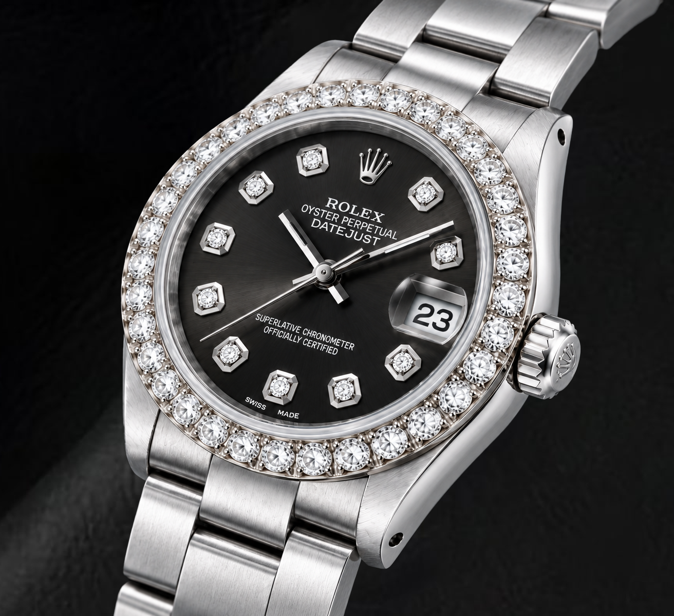 Rolex Datejust 78240 31mm Orologio in Acciaio Inossidabile con Quadrante Nero con Diamanti