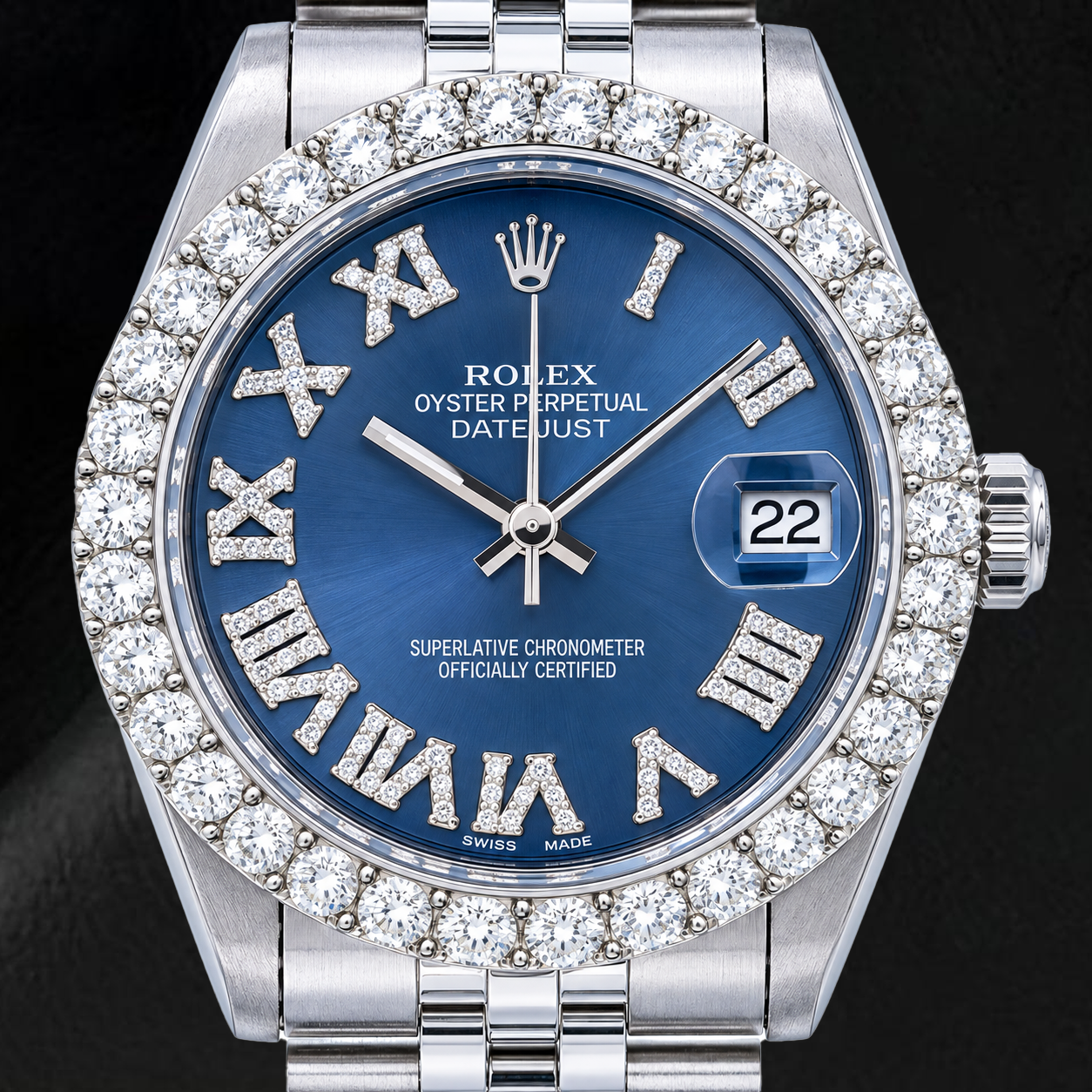 Rolex Datejust 78274 31 mm Quadrante Blu con Numeri Romani e Diamanti Acciaio Inossidabile Bracciale Jubilee