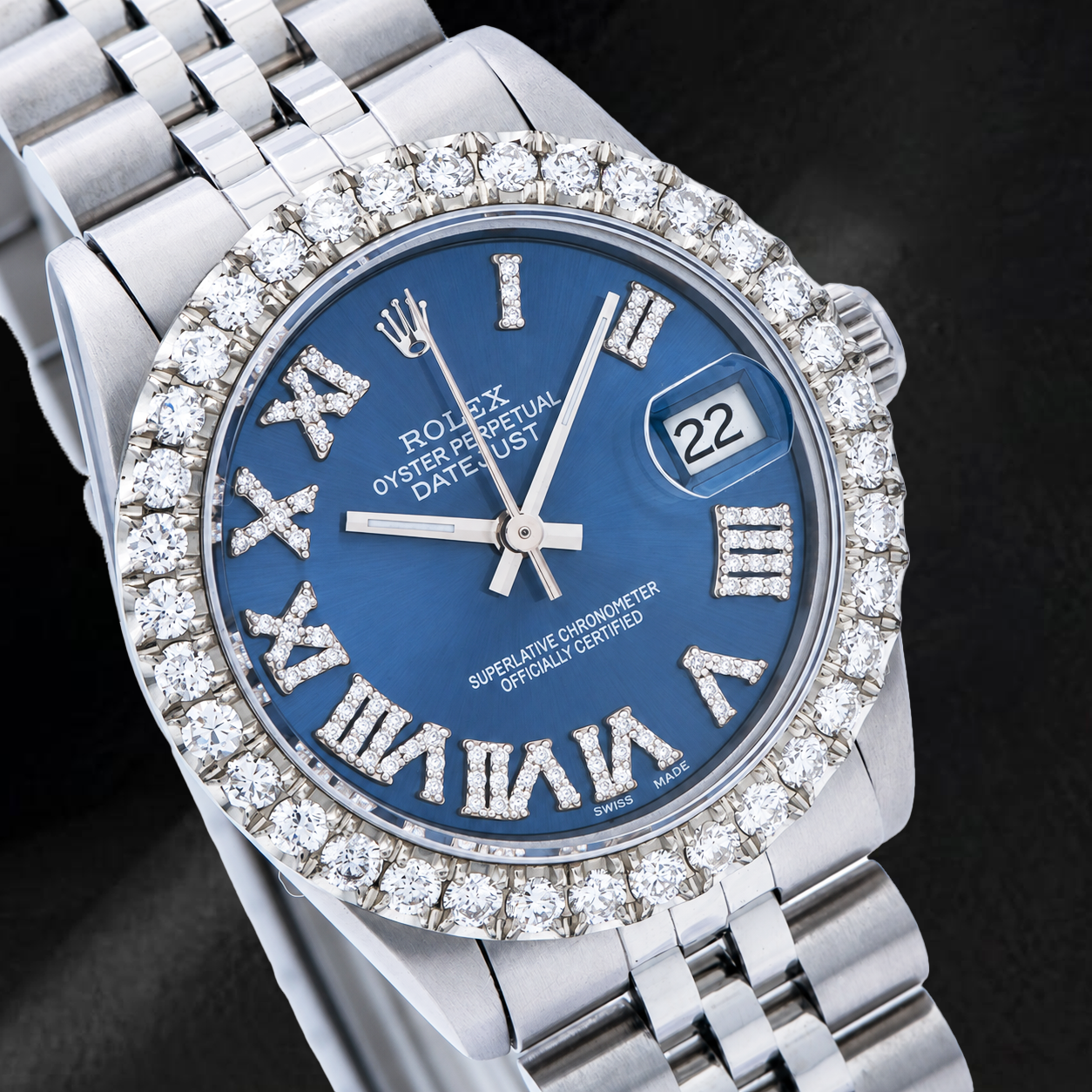 Rolex Datejust 78274 31 mm Quadrante Blu con Numeri Romani e Diamanti Acciaio Inossidabile Bracciale Jubilee