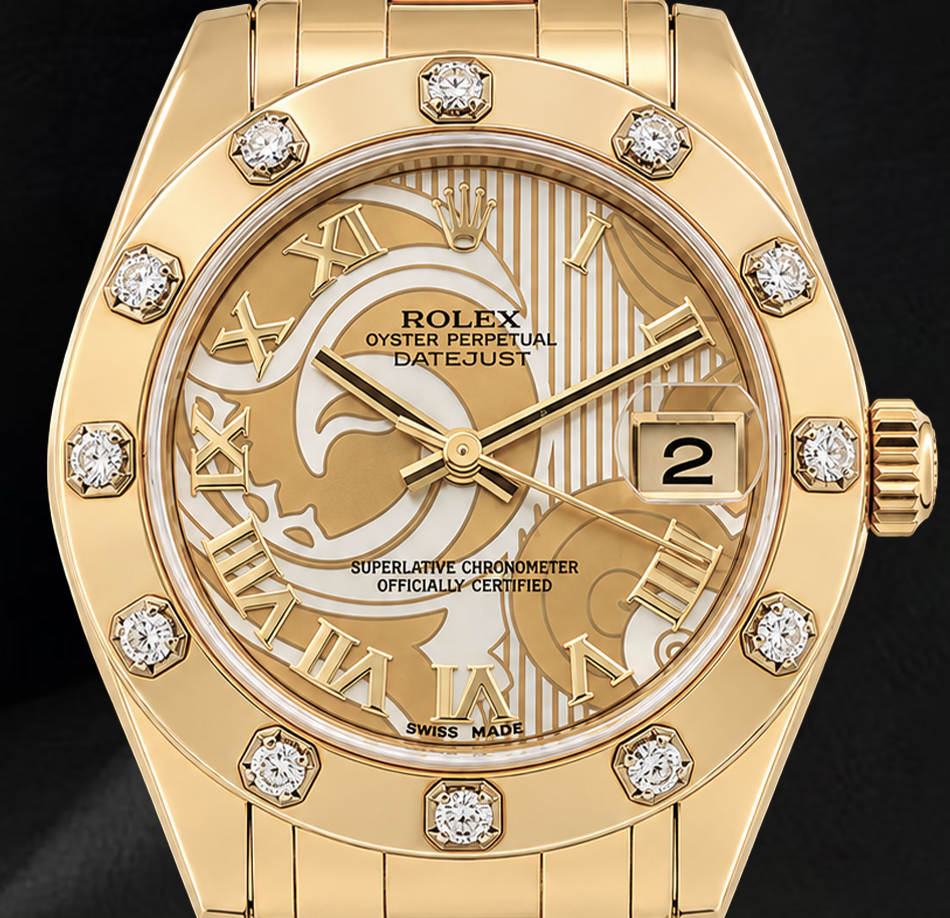 Rolex Datejust 81318 34 mm Orologio in Oro Giallo 18K Quadrante Romano in Madreperla Champagne
