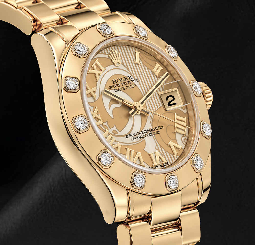 Rolex Datejust 81318 34 mm Orologio in Oro Giallo 18K Quadrante Romano in Madreperla Champagne