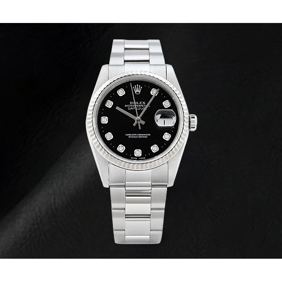 Orologio Rolex Datejust con Quadrante con Diamanti Nero e Bracciale Oyster in Acciaio Inossidabile