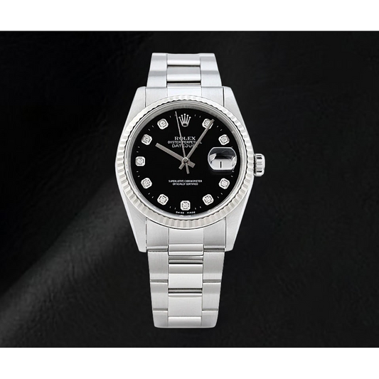 Orologio Rolex Datejust con Quadrante con Diamanti Nero e Bracciale Oyster in Acciaio Inossidabile