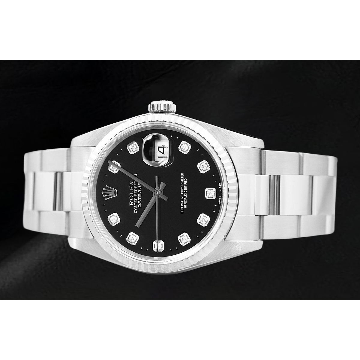 Orologio Rolex Datejust con Quadrante con Diamanti Nero e Bracciale Oyster in Acciaio Inossidabile