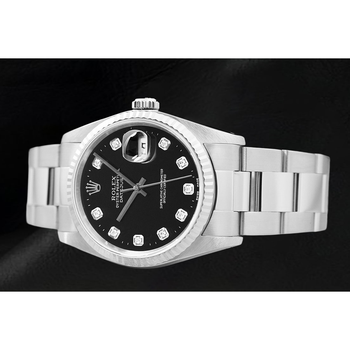 Orologio Rolex Datejust con Quadrante con Diamanti Nero e Bracciale Oyster in Acciaio Inossidabile