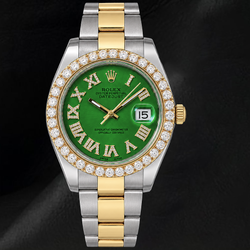 Rolex Datejust II 41 mm 116333 Orologio Bicolore Quadrante con Diamanti e Numeri Romani Verdi