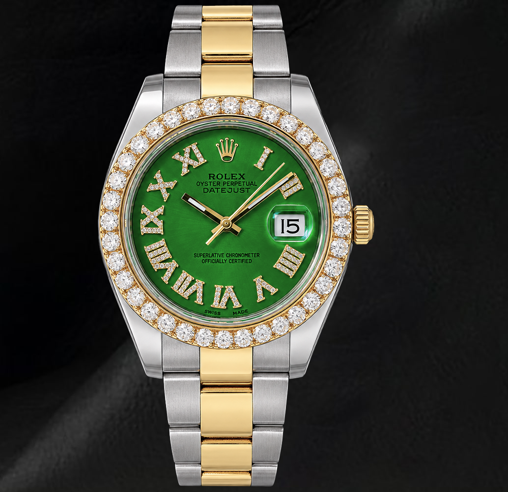 Rolex Datejust II 41 mm 116333 Orologio Bicolore Quadrante con Diamanti e Numeri Romani Verdi