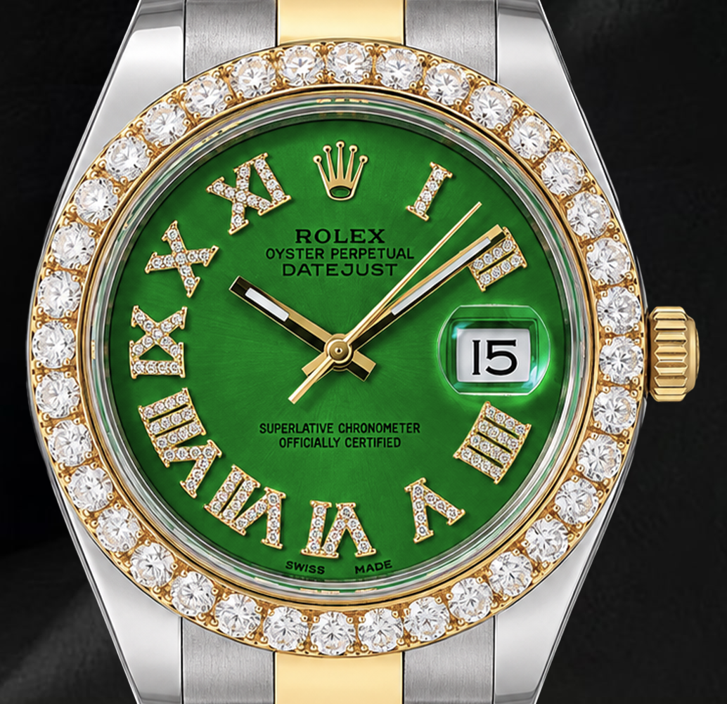 Rolex Datejust II 41 mm 116333 Orologio Bicolore Quadrante con Diamanti e Numeri Romani Verdi