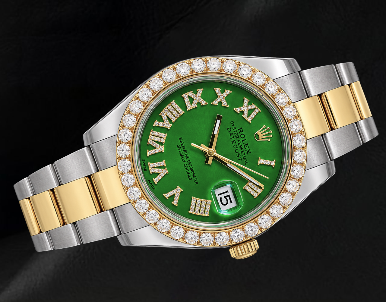 Rolex Datejust II 41 mm 116333 Orologio Bicolore Quadrante con Diamanti e Numeri Romani Verdi