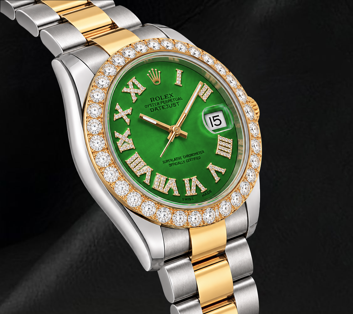 Rolex Datejust II 41 mm 116333 Orologio Bicolore Quadrante con Diamanti e Numeri Romani Verdi
