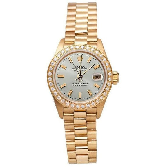 Rolex Datejust bastone bianco quadrante stile presidente orologio 