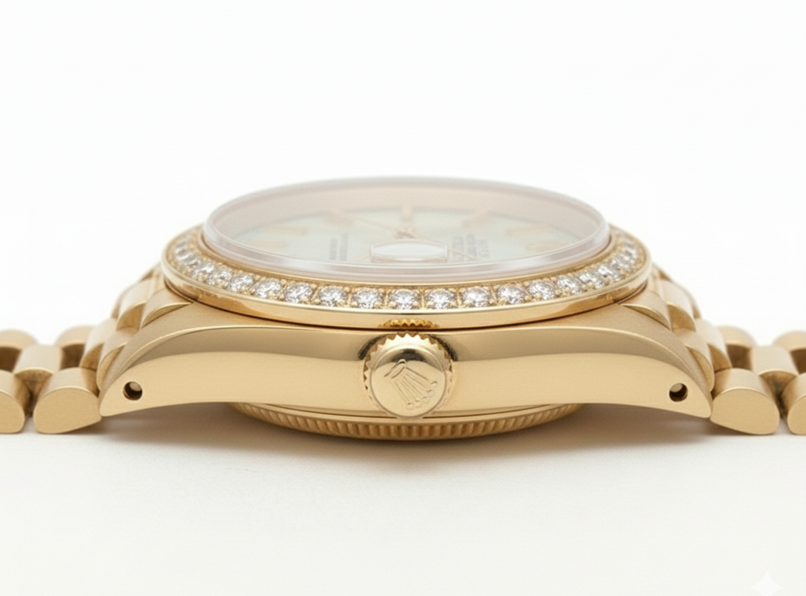 Rolex Datejust bianco quadrante romano lunetta con diamanti stile presidenziale in oro