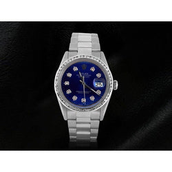 Rolex Datejust con quadrante con diamanti blu e lunetta in acciaio inossidabile oyster, impostazione rapida