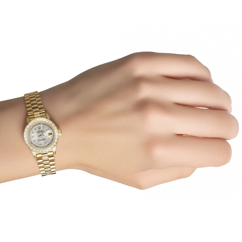 Rolex Datejust ghiacciato Orologio da donna con diamanti Bracciale in oro giallo P2
