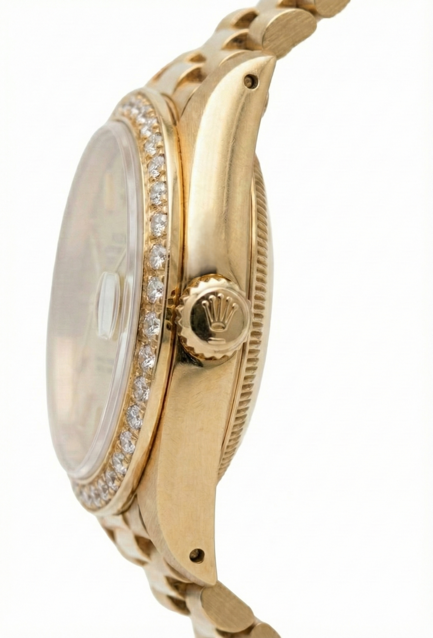 Rolex Datejust lunetta champagne arazzo bastone quadrante orologio stile presidente