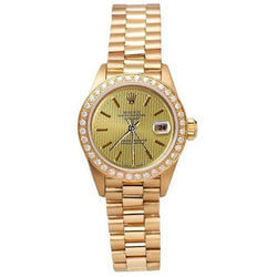 Rolex Datejust lunetta champagne arazzo bastone quadrante orologio stile presidente