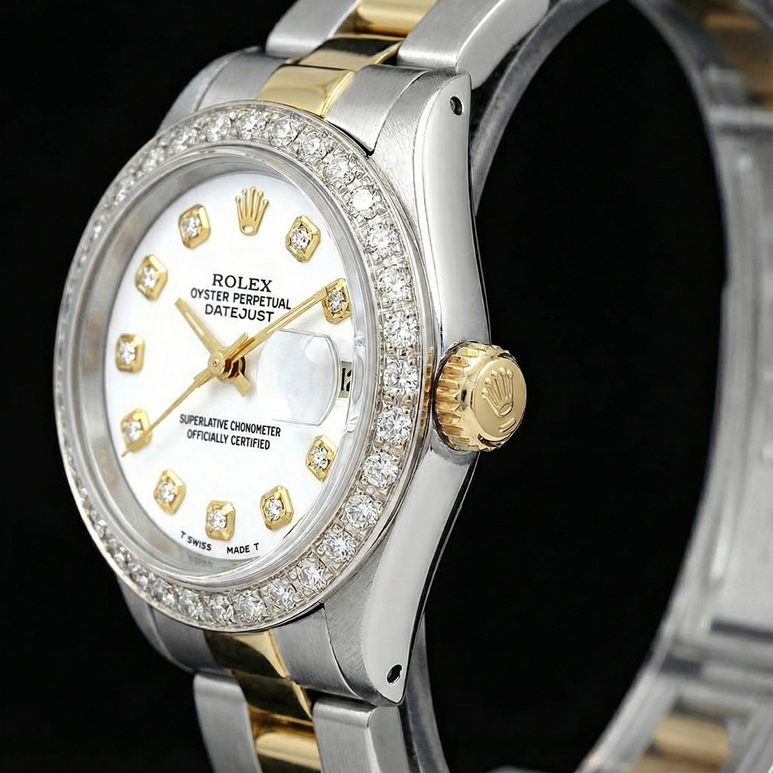 Rolex Datejust orologio da donna bicolore con lunetta in diamanti