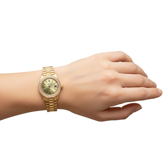 Rolex Datejust orologio stile presidenziale champagne con quadrante lunetta P2