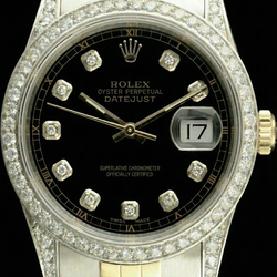 Rolex Datejust presa rapida Senza fori Lunetta con diamanti Quadrante nero Bracciale in acciaio inossidabile