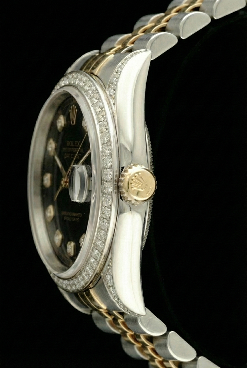 Rolex Datejust presa rapida Senza fori Lunetta con diamanti Quadrante nero Bracciale in acciaio inossidabile