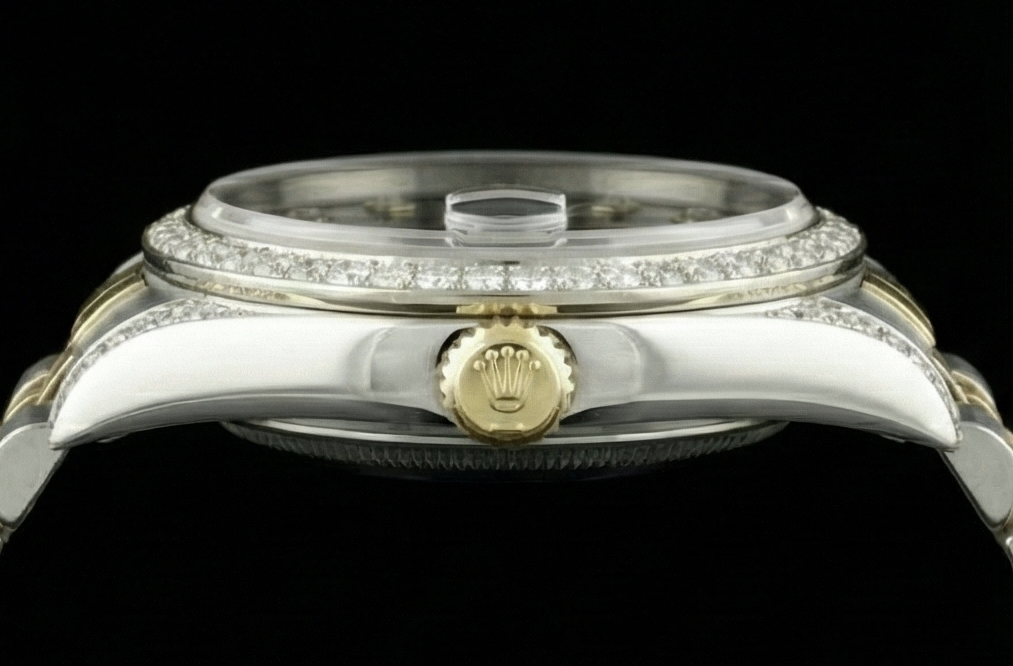 Rolex Datejust presa rapida Senza fori Lunetta con diamanti Quadrante nero Bracciale in acciaio inossidabile