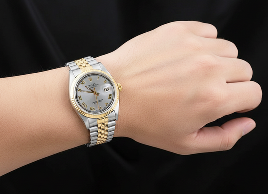 Rolex Datejust quadrante grigio romano con lunetta scanalata orologio da uomo bicolore impostazione rapida