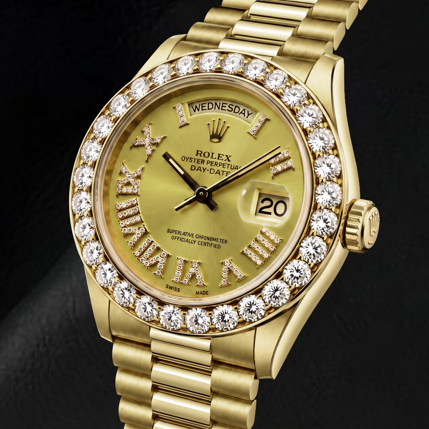 Rolex Day-Date 18038 36 mm Orologio in Oro Giallo con Quadrante con Diamanti Champagne e Numeri Romani