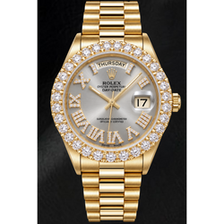 Rolex Day-Date 18038 36 mm Orologio in Oro Giallo con Quadrante Argento con Diamanti e Numeri Romani