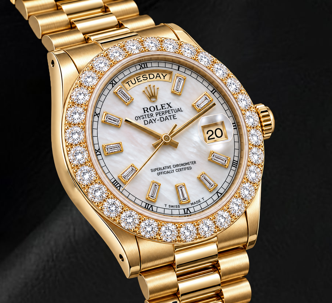 Rolex Day-Date 18038 36 mm Orologio in Oro Giallo 18K Quadrante con Diamanti in Madreperla Bianca