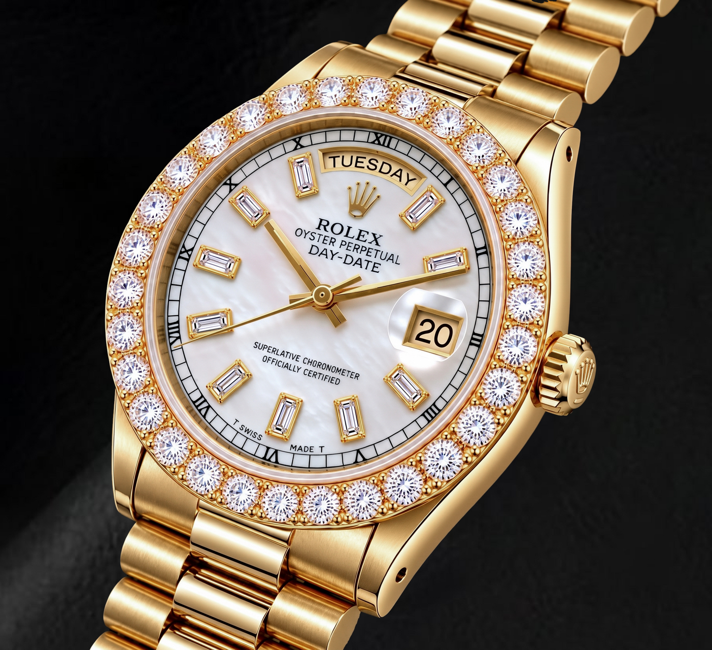 Rolex Day-Date 18038 36 mm Orologio in Oro Giallo 18K Quadrante con Diamanti in Madreperla Bianca