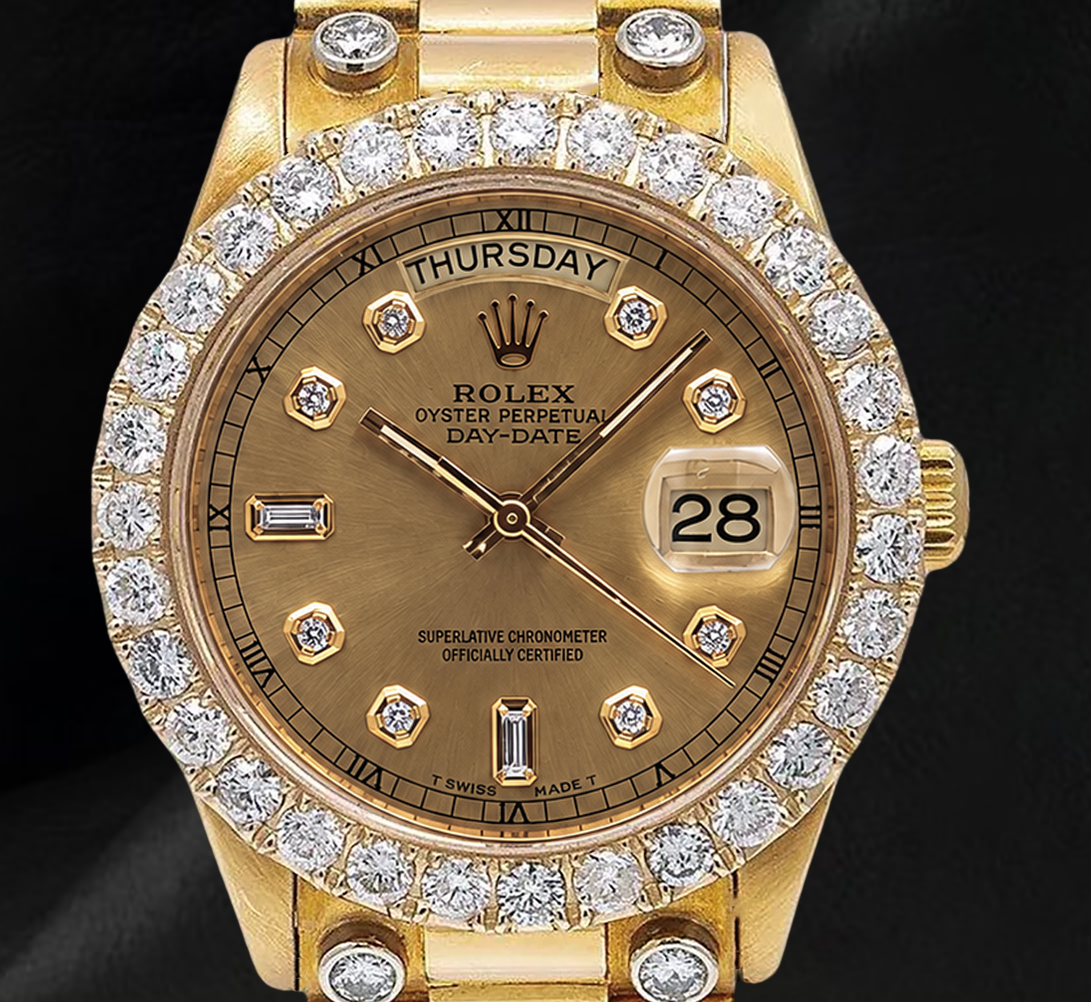 Rolex Day-Date 18038 36 mm Orologio in Oro Giallo 18 carati con Quadrante con Diamanti Champagne