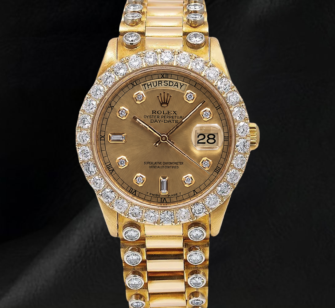 Rolex Day-Date 18038 36 mm Orologio in Oro Giallo 18 carati con Quadrante con Diamanti Champagne