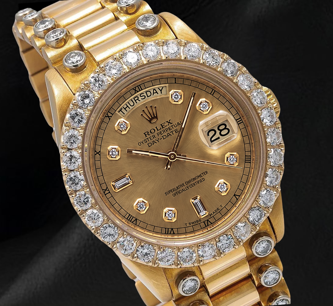 Rolex Day-Date 18038 36 mm Orologio in Oro Giallo 18 carati con Quadrante con Diamanti Champagne