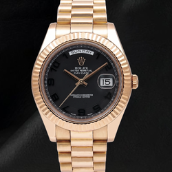 Rolex Day-Date II 41mm 218235 Orologio in Oro Rosa con Quadrante Nero con Numeri Arabi e Bracciale President