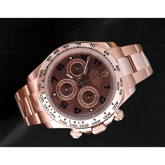 Orologio Rolex Daytona Cosmograph in Oro Rosa 18K con Quadrante Marrone Caffè e Numeri Arabi