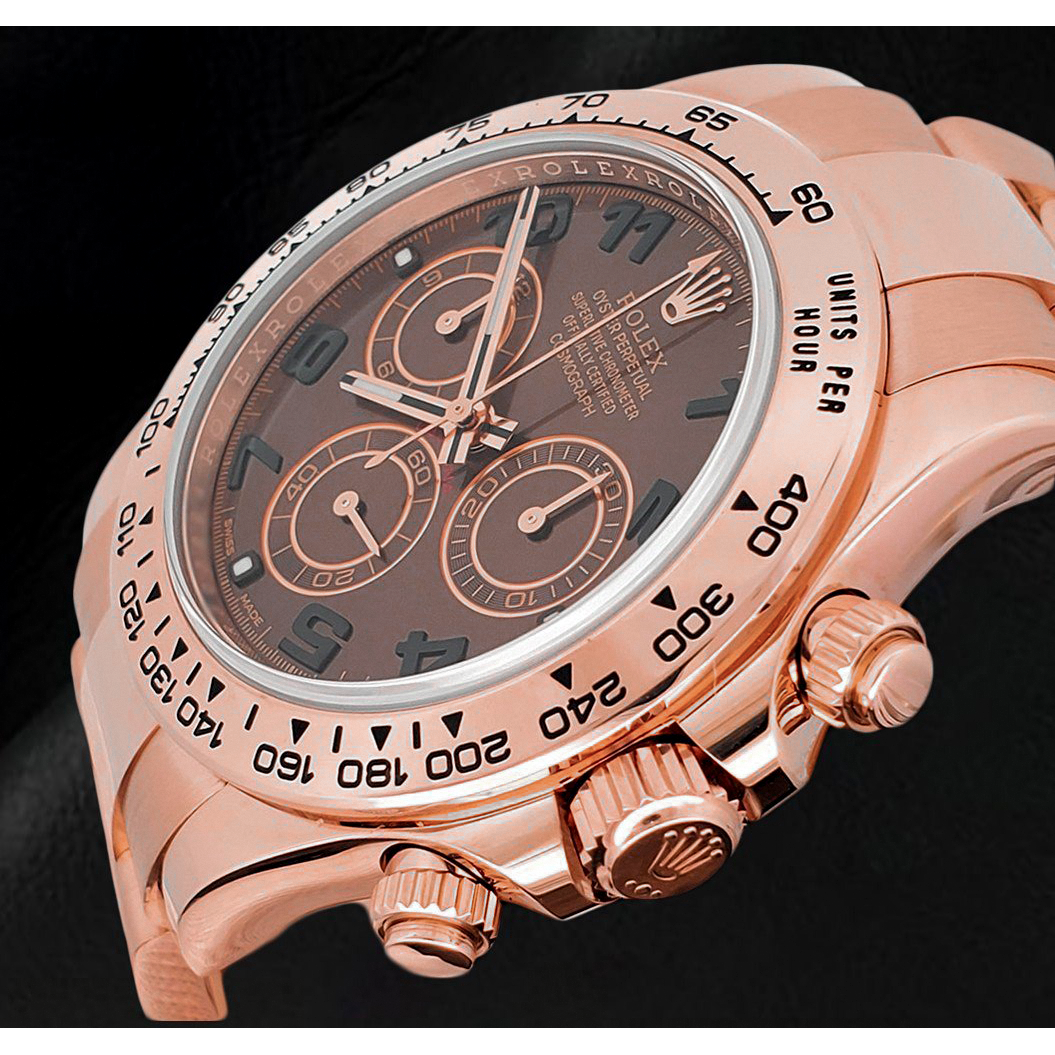 Orologio Rolex Daytona Cosmograph in Oro Rosa 18K con Quadrante Marrone Caffè e Numeri Arabi