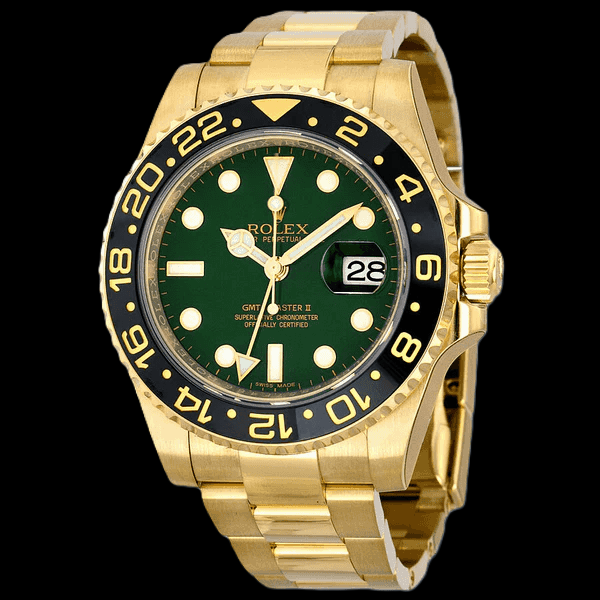 Rolex GMT-Master II 116718 40 mm Orologio in Oro Giallo con Quadrante Verde Luminescente